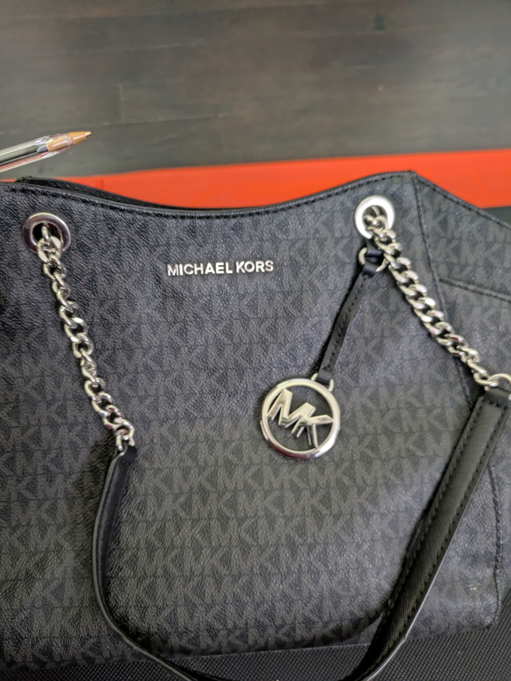 Michael Kors Black Logo Monogram Chain-Handle Tote